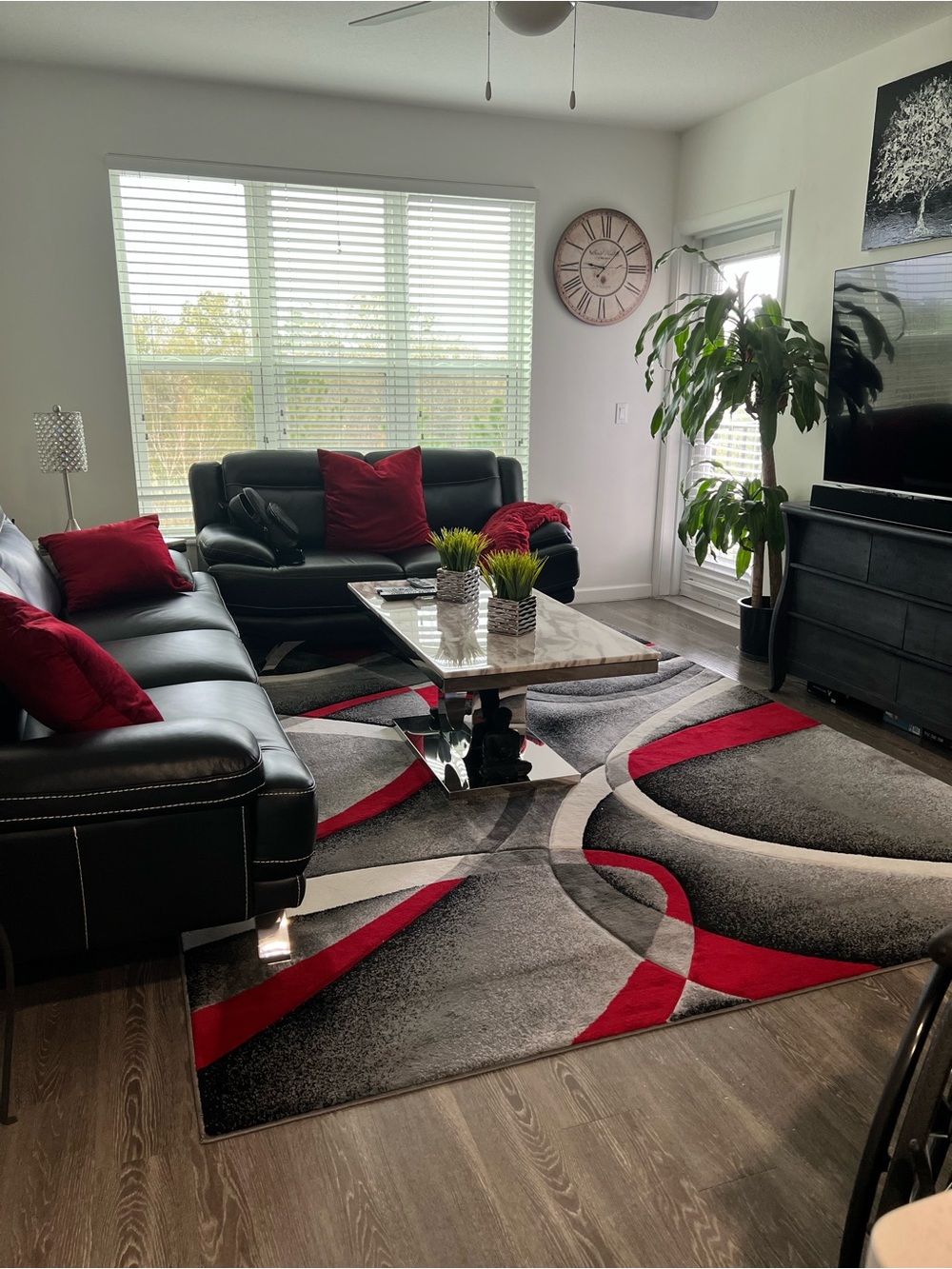 Modern Gray and Red Area Rug - Contemporary Home Accents